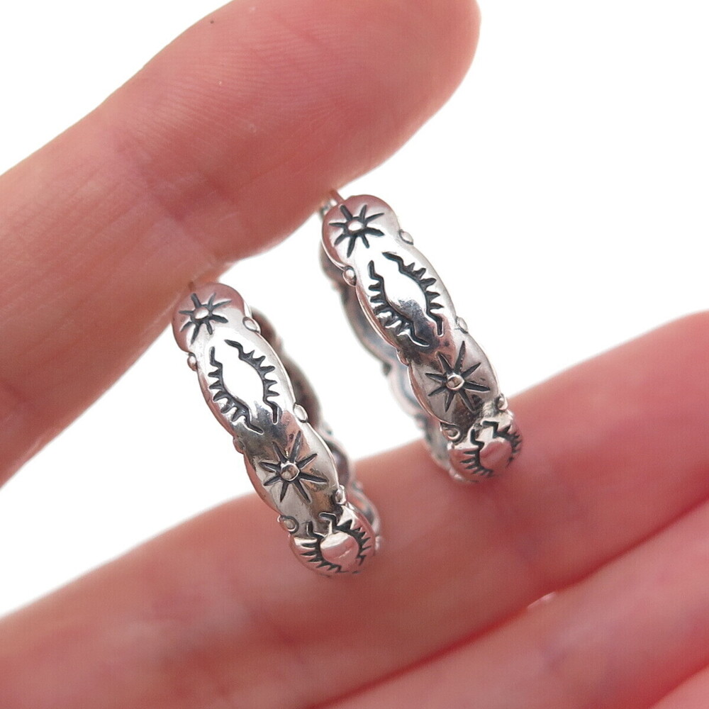 Shube 925 Sterling Silver Vintage Sun Symbol Oxidized Hoop Earrings